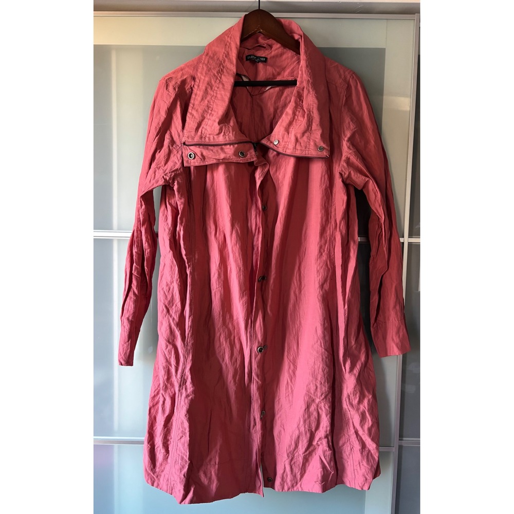 Eileen Fisher Nylon Long Hood Outdoor Jacket Organic Cotton Trench Coat Large